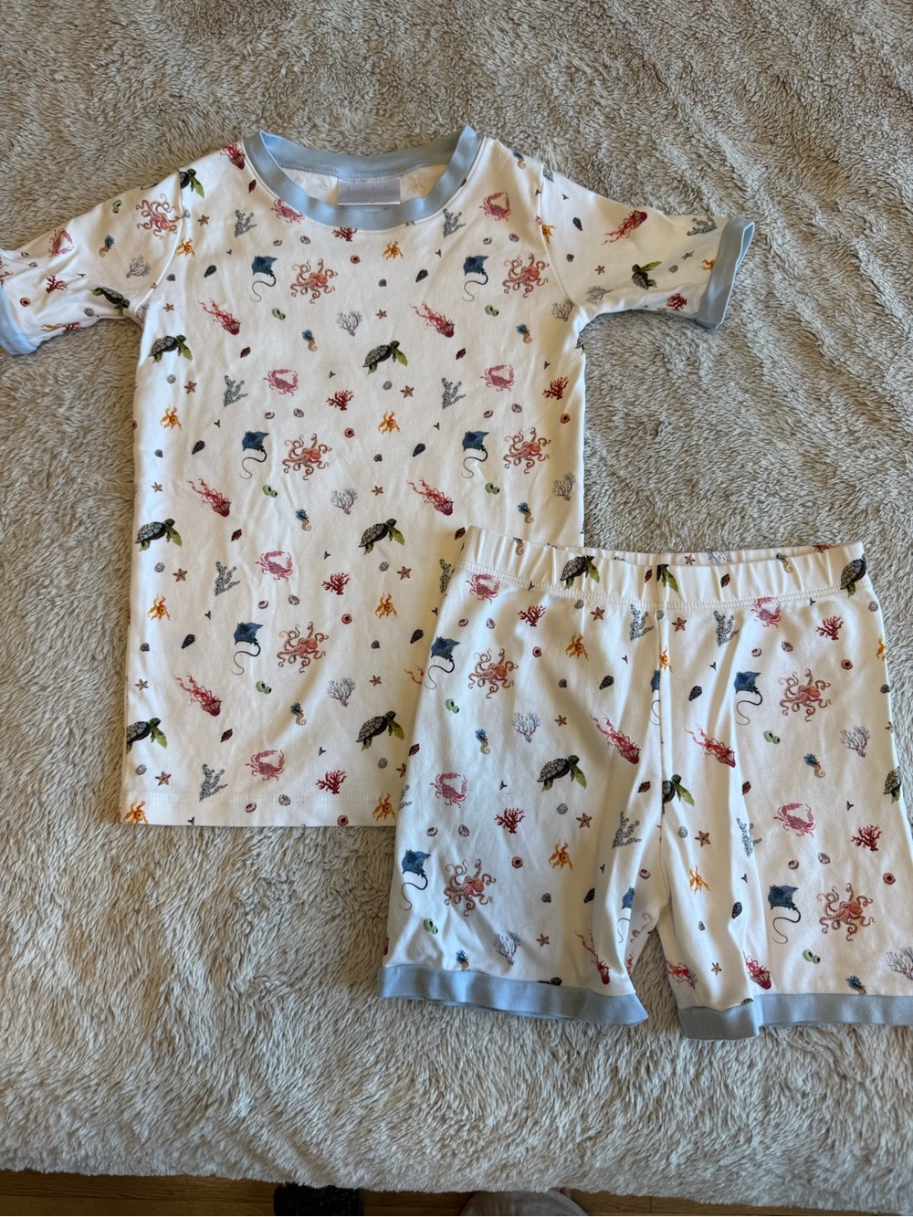 Kids' Ocean Animal Short Pajama Set - Light Blue Trim